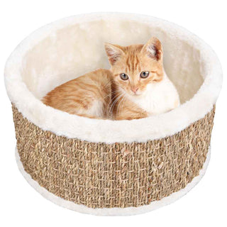 Panier rond pour chat en jonc de mer tressé