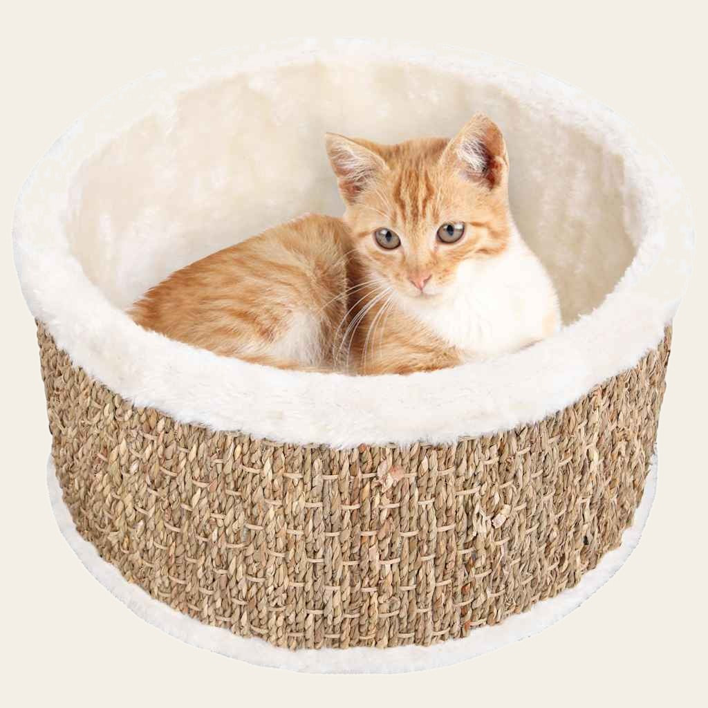 Panier rond pour chat en jonc de mer tressé